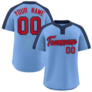 Custom Light Blue Red-Navy Classic Style Authentic Two-Button Baseball Jersey