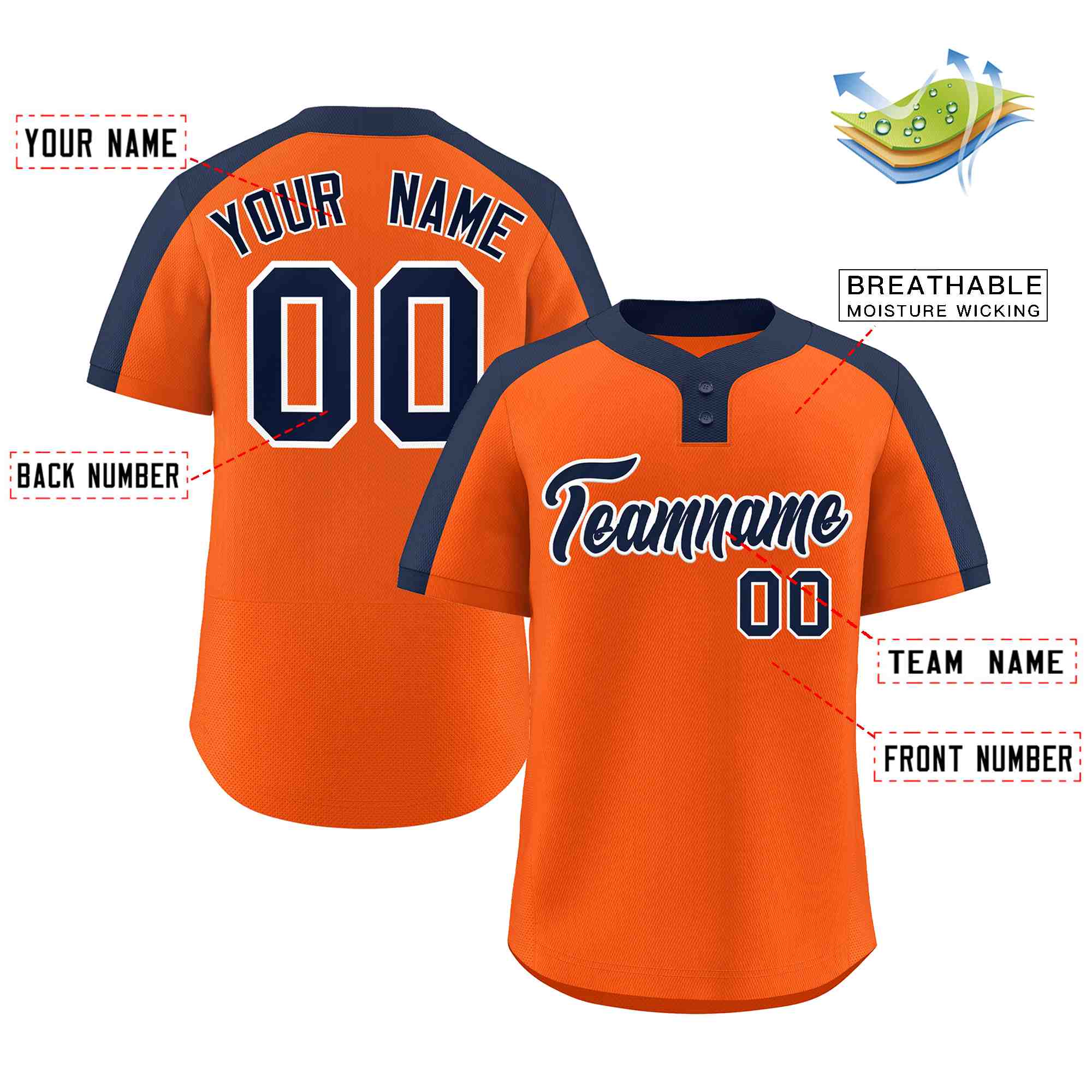 Custom Orange Navy-White Classic Style Authentic Two-Button Baseball Jersey