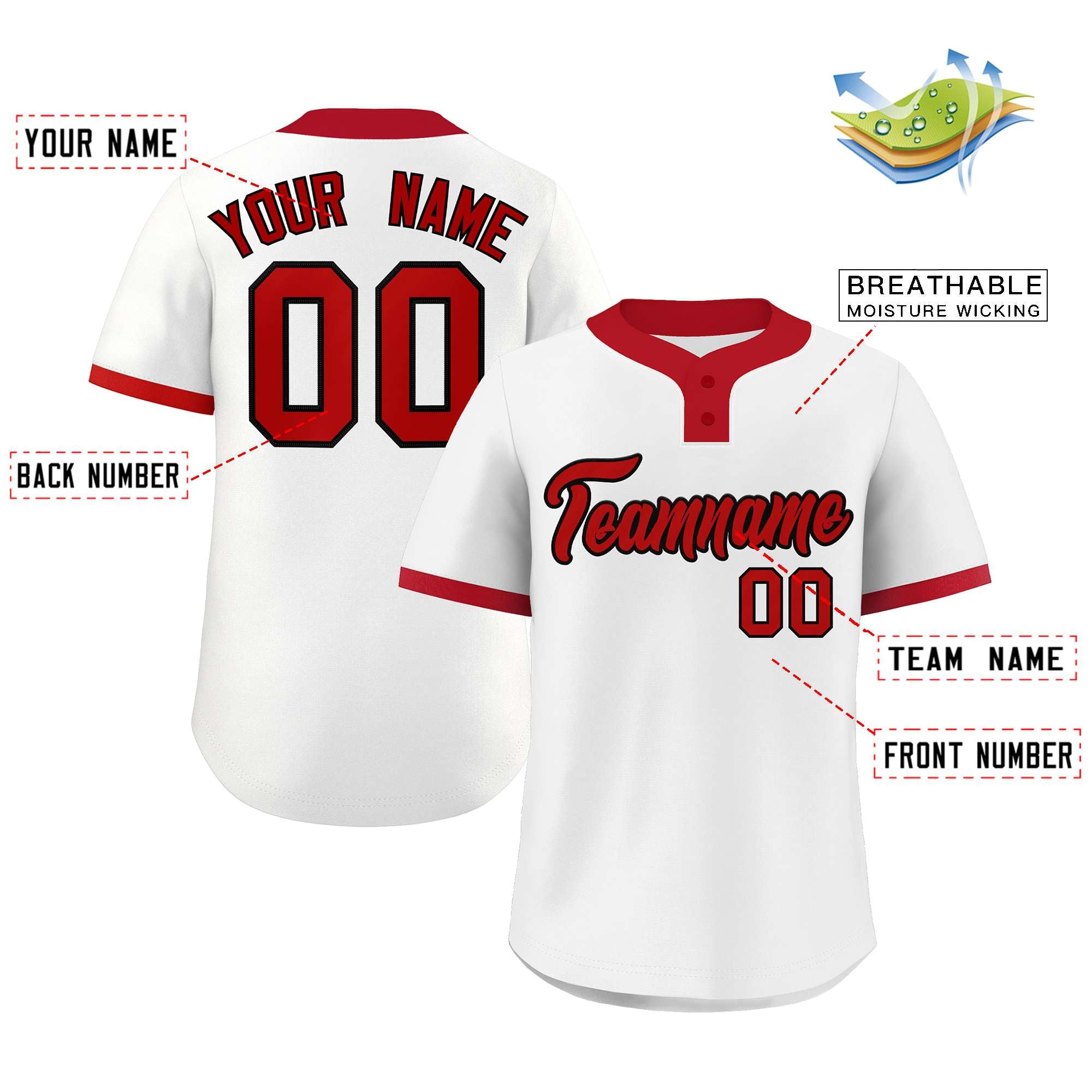 Custom White Red-Black Classic Style Authentic Two-Button Baseball Jersey