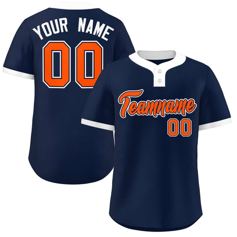 Custom Navy Orange-White Classic Style Authentic Two-Button Baseball Jersey