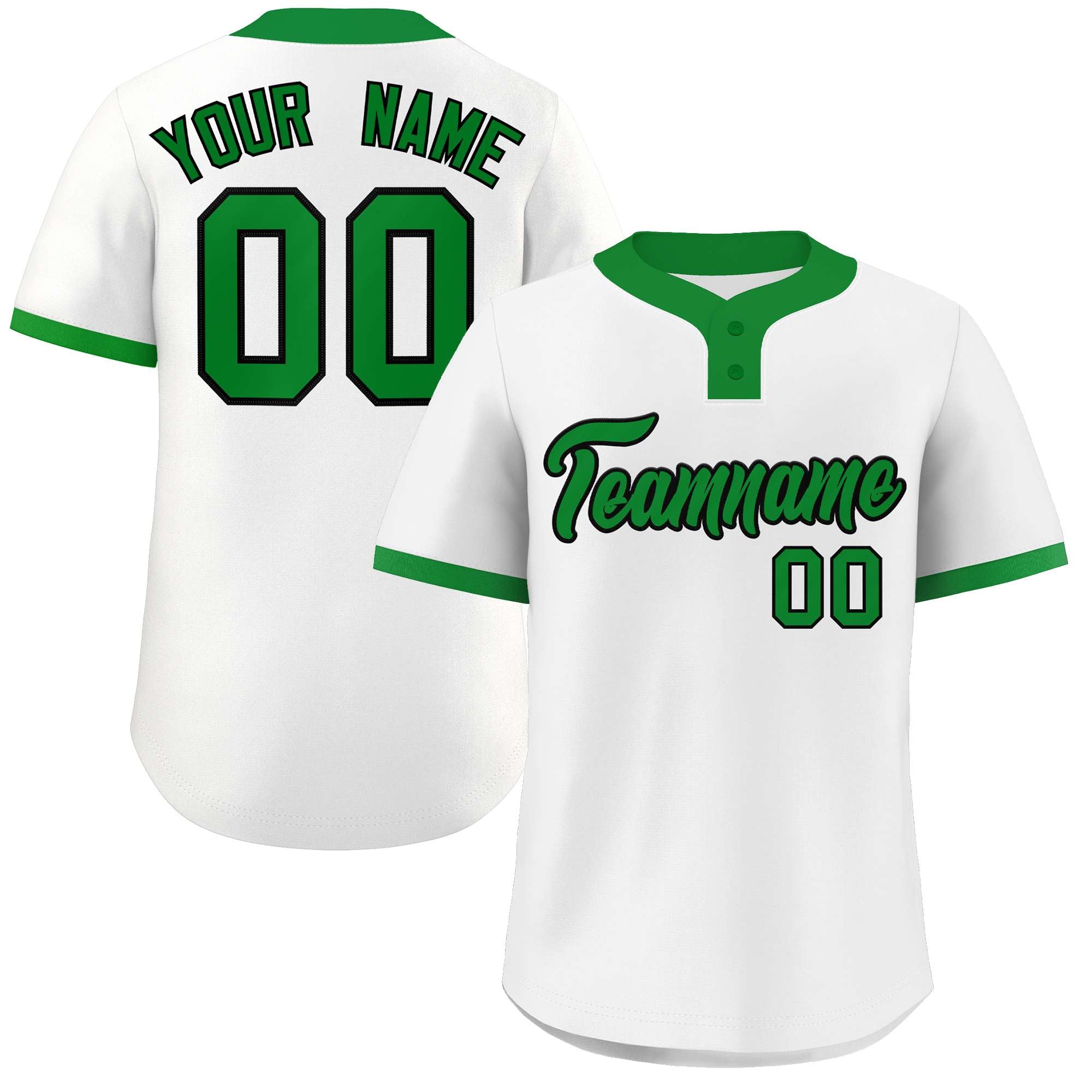 Maillot de baseball authentique à deux boutons, personnalisé, blanc, vert-noir, style classique, Kelly