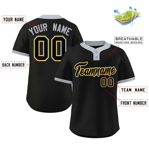 Custom Black Black-Gray Classic Style Authentic Two-Button Baseball Jersey