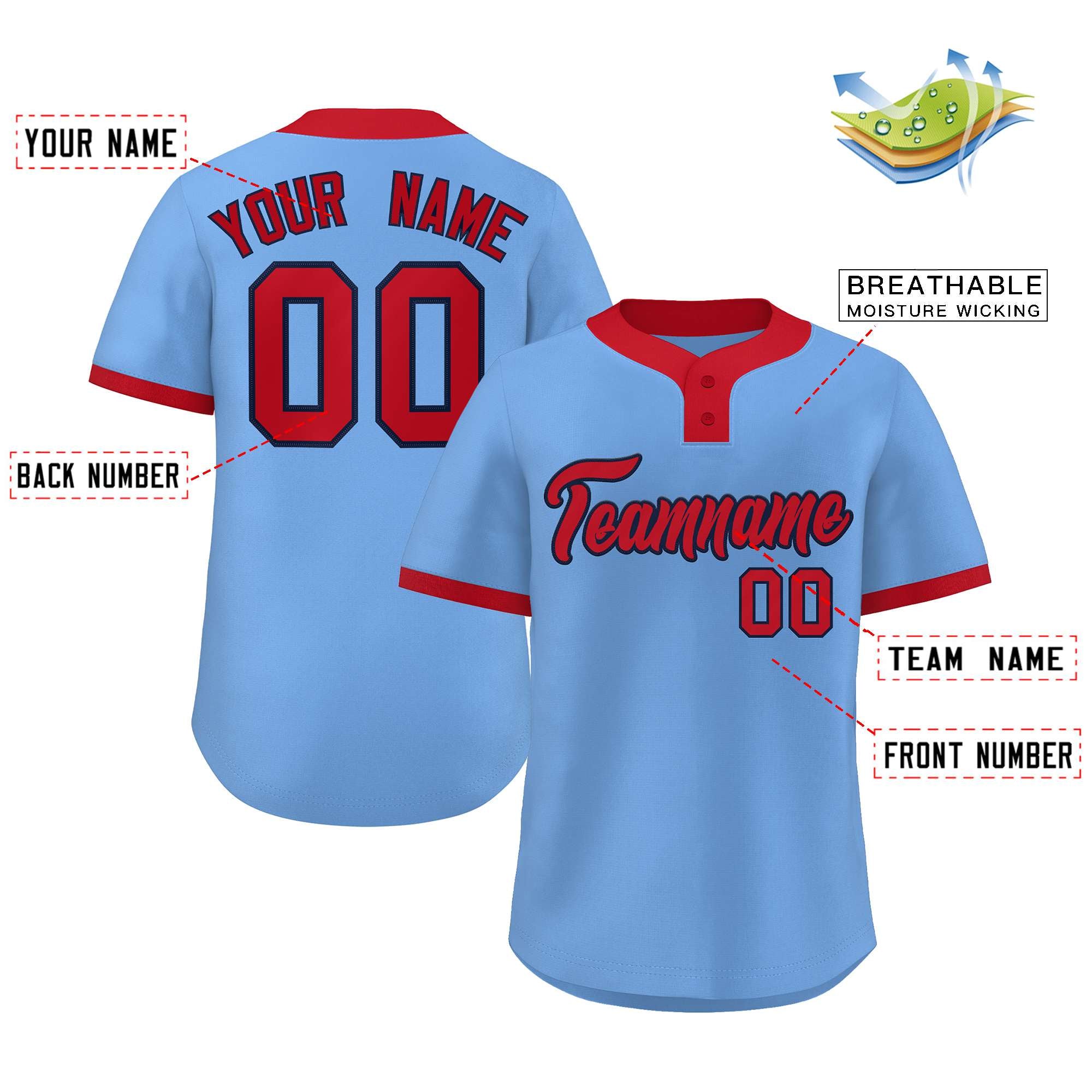 Custom Red Light Blue-White Authentic Baseball Jersey