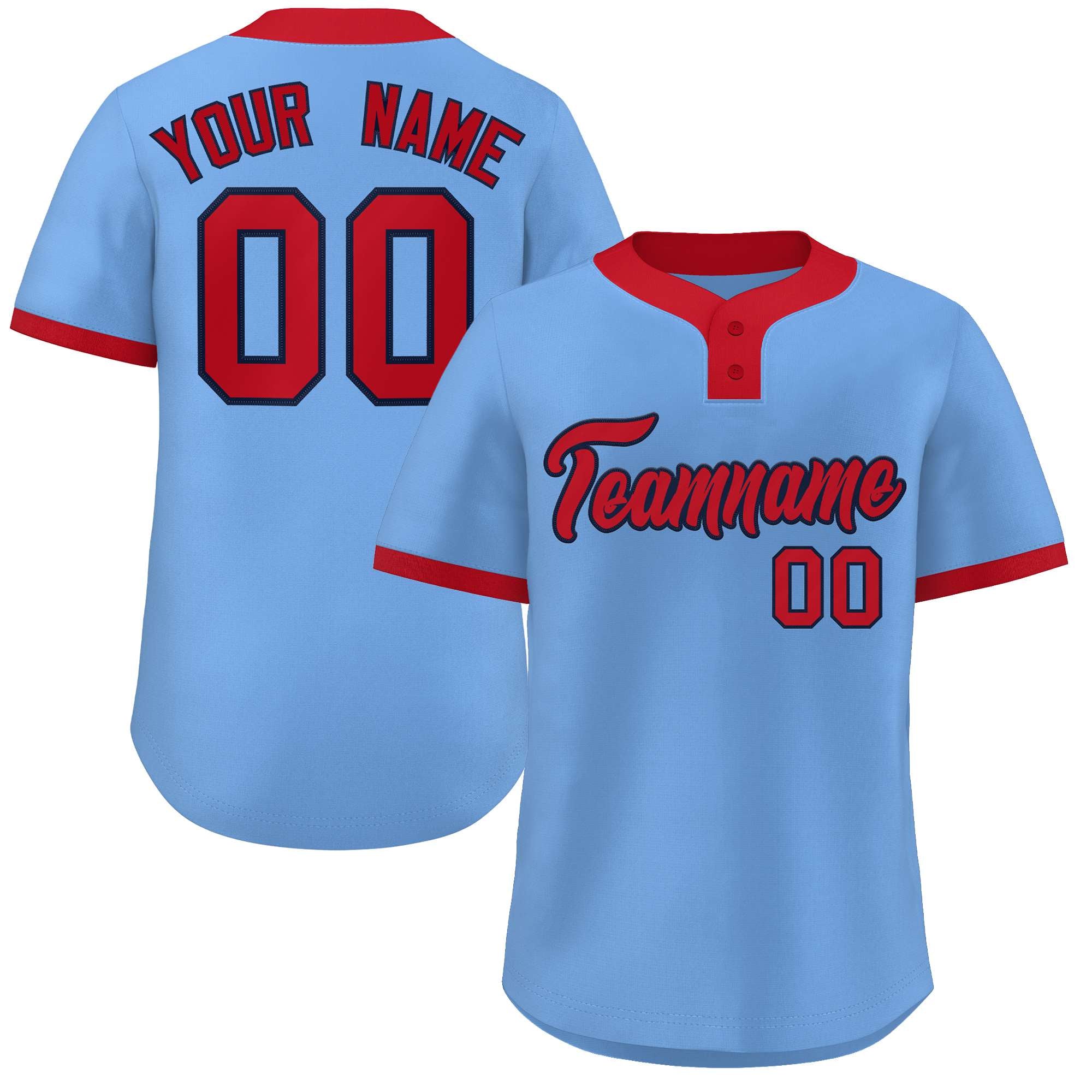 Custom Light Blue Red Classic Style Authentic Two-Button Baseball Jersey