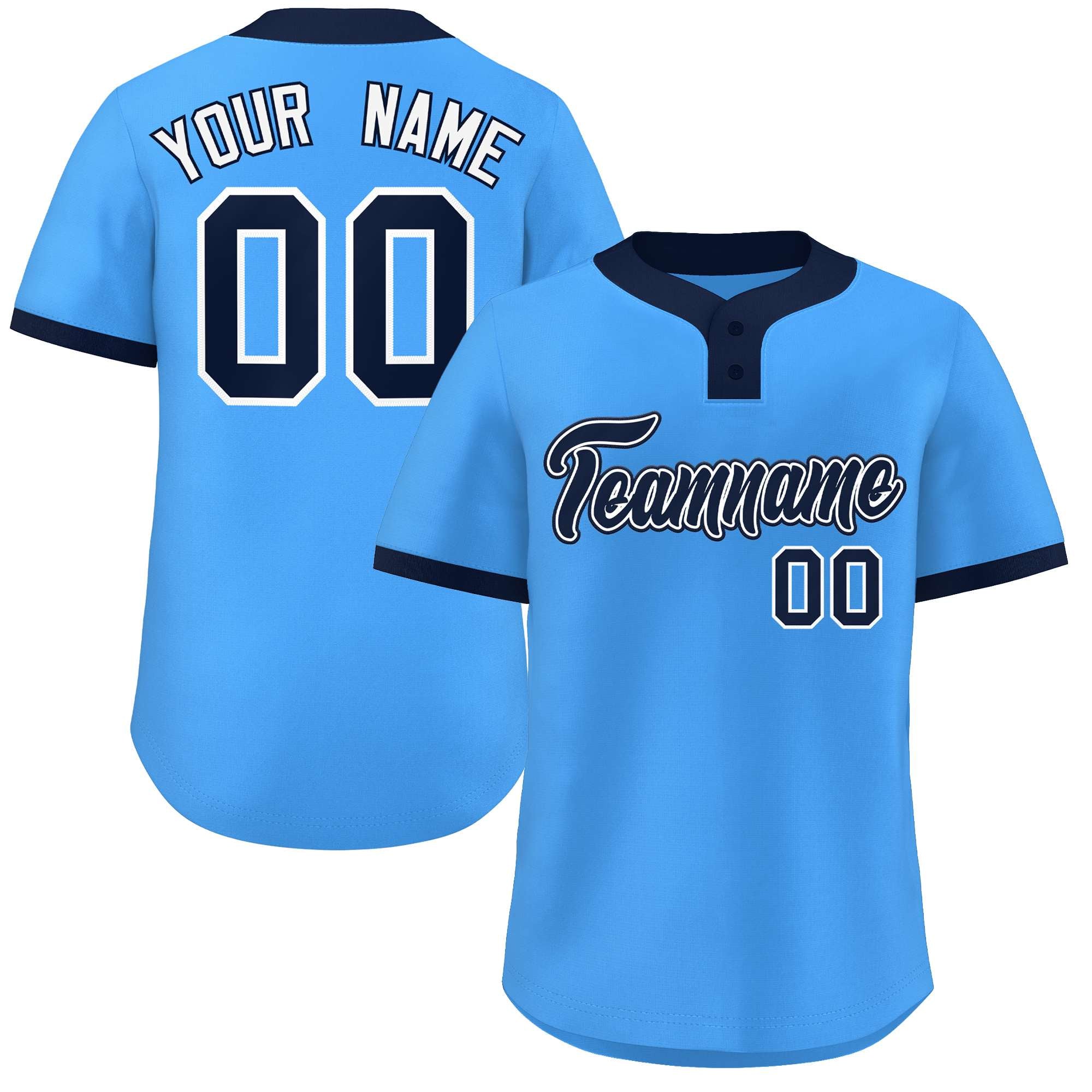 Maillot de baseball personnalisé à deux boutons, bleu marine et blanc, style classique, authentique