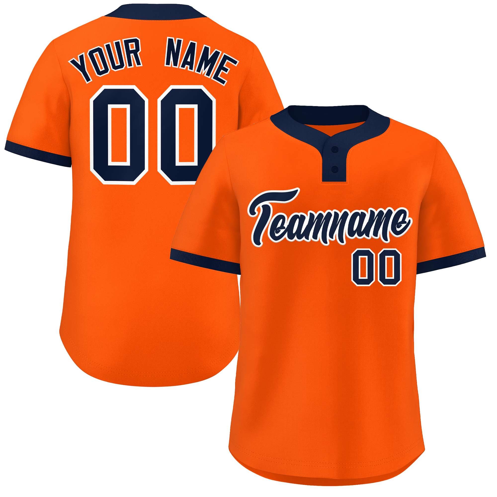 Custom Orange Navy-White Classic Style Authentic Two-Button Baseball Jersey