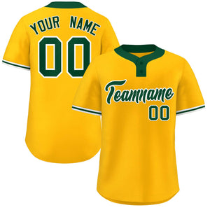 Custom Gold Kelly Green-White Classic Style Authentic Two-Button Baseball Jersey