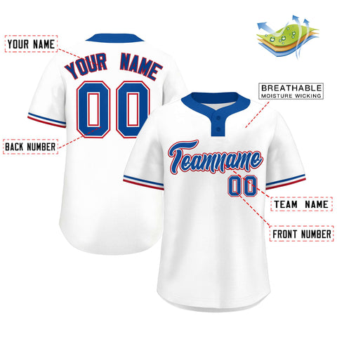 Custom White Royal-Red Classic Style Authentic Two-Button Baseball Jersey