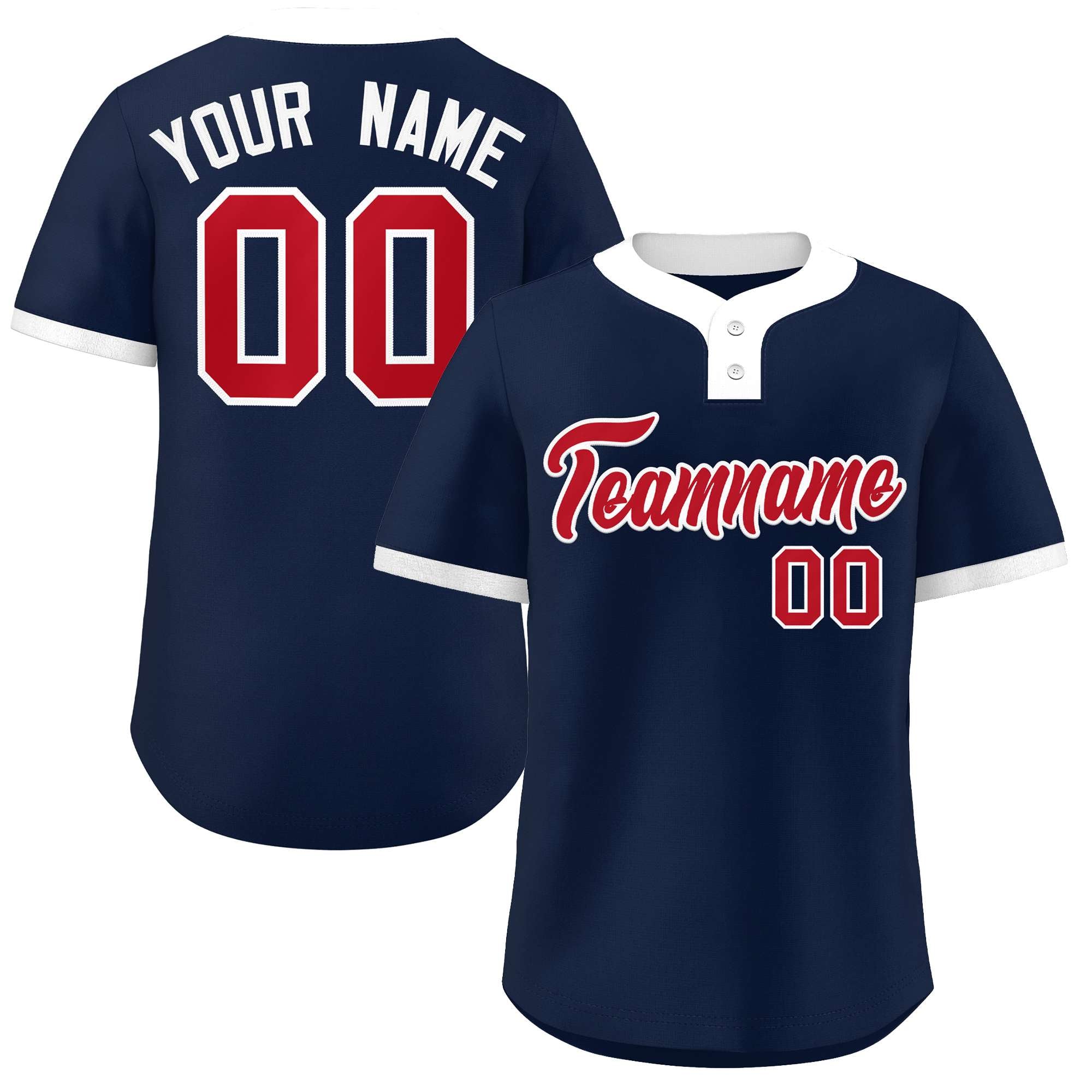 Custom Navy Red-White Classic Style Authentic Two-Button Baseball Jersey