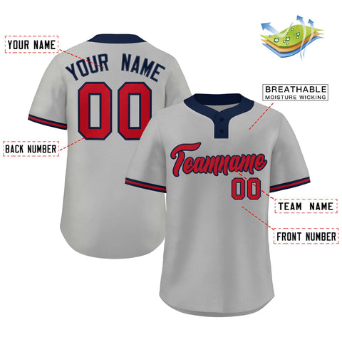 Custom Gray Red-Navy Classic Style Authentic Two-Button Baseball Jersey