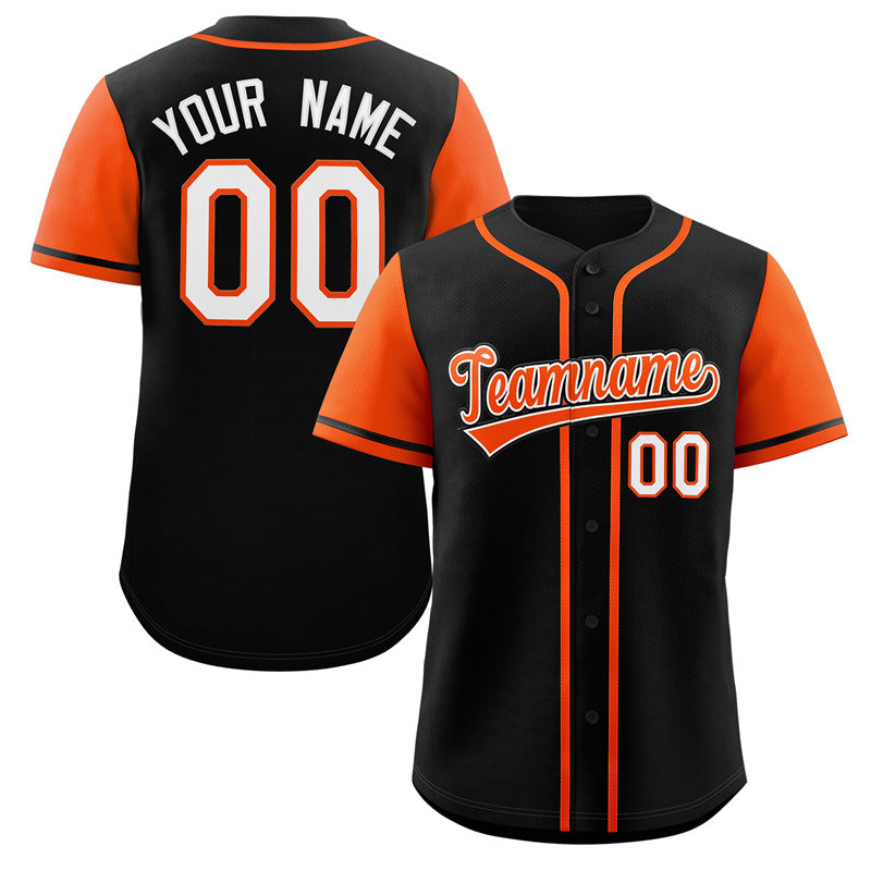 Maillot de baseball authentique à manches raglan noir orange-blanc personnalisé