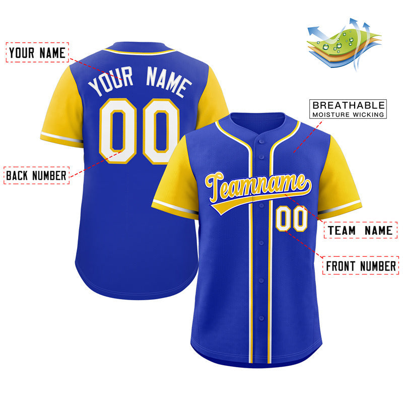 Maillot de baseball authentique à manches raglan Royal Gold-White personnalisé