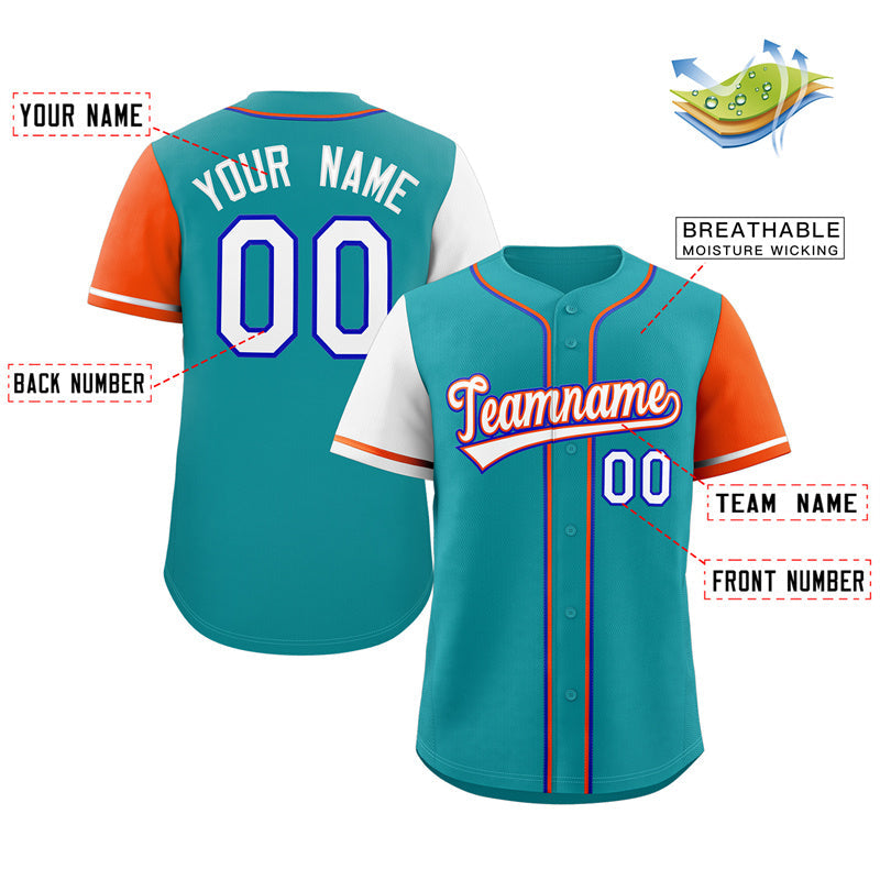 Maillot de baseball authentique à manches raglan Aqua White-Royal personnalisé