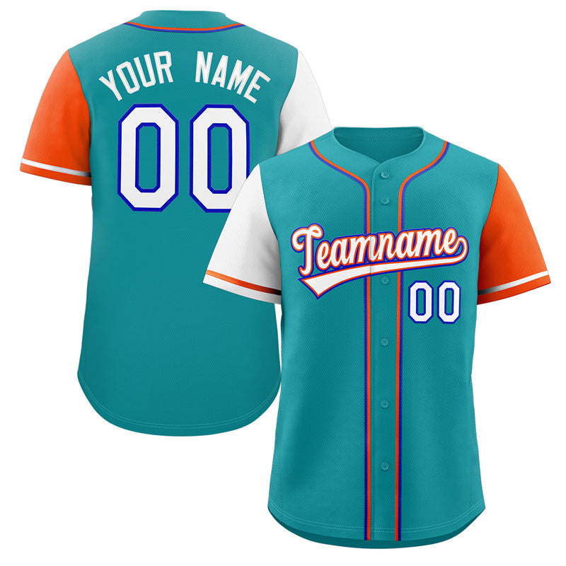 Maillot de baseball authentique à manches raglan Aqua White-Royal personnalisé