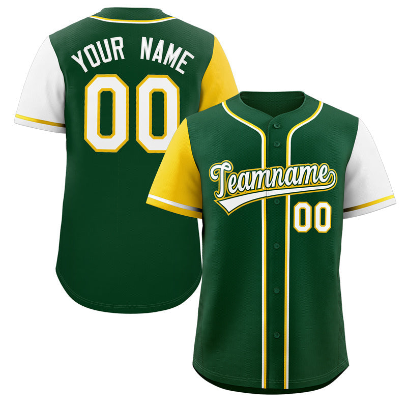 Custom Green White-Gold Raglan Sleeves Authentic Baseball Jersey