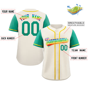 Maillot de baseball authentique à manches raglan blanc-jaune crème personnalisé