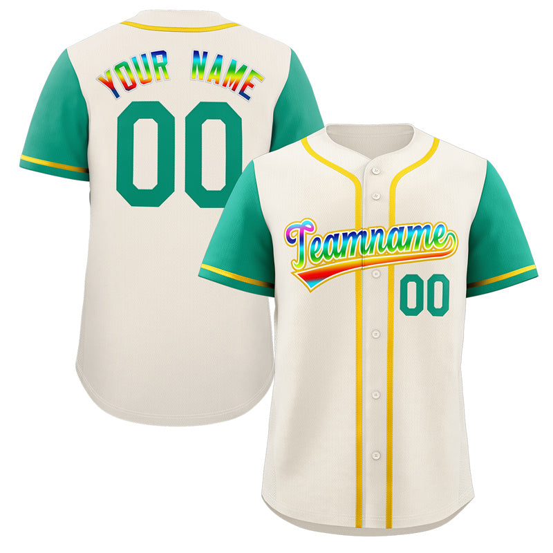 Custom Cream White-Yellow Raglan Sleeves Authentic Baseball Jersey