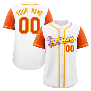 Maillot de baseball authentique à manches raglan blanc orange-violet personnalisé