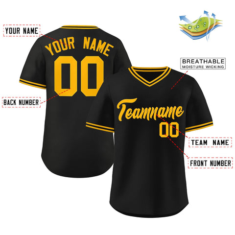 Custom Black Yellow Classic Style V-Neck Authentic Pullover Baseball Jersey