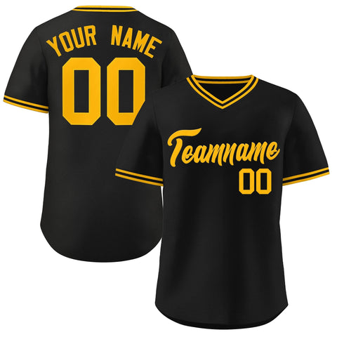 Custom Black Yellow Classic Style V-Neck Authentic Pullover Baseball Jersey