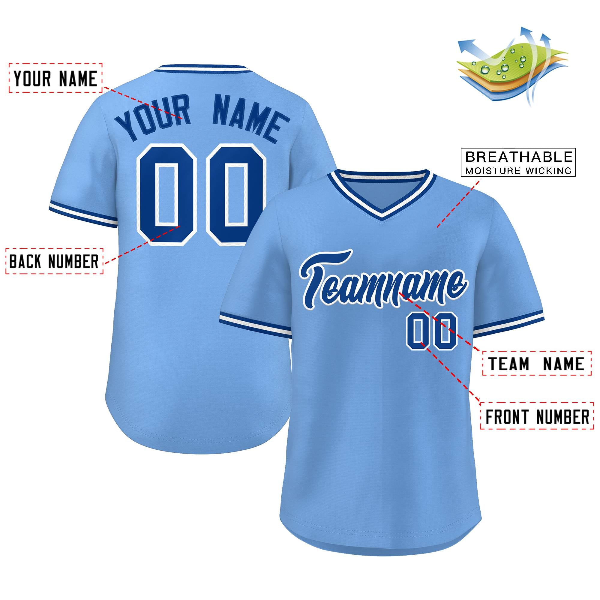 Custom Light Blue Baseball Jersey White-Royal Authentic - FansIdea