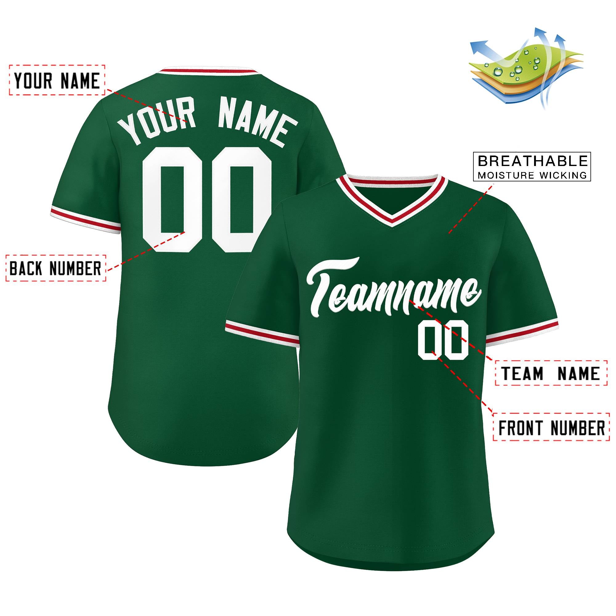 Custom Green Classic Style V-Neck Authentic Pullover Baseball Jersey