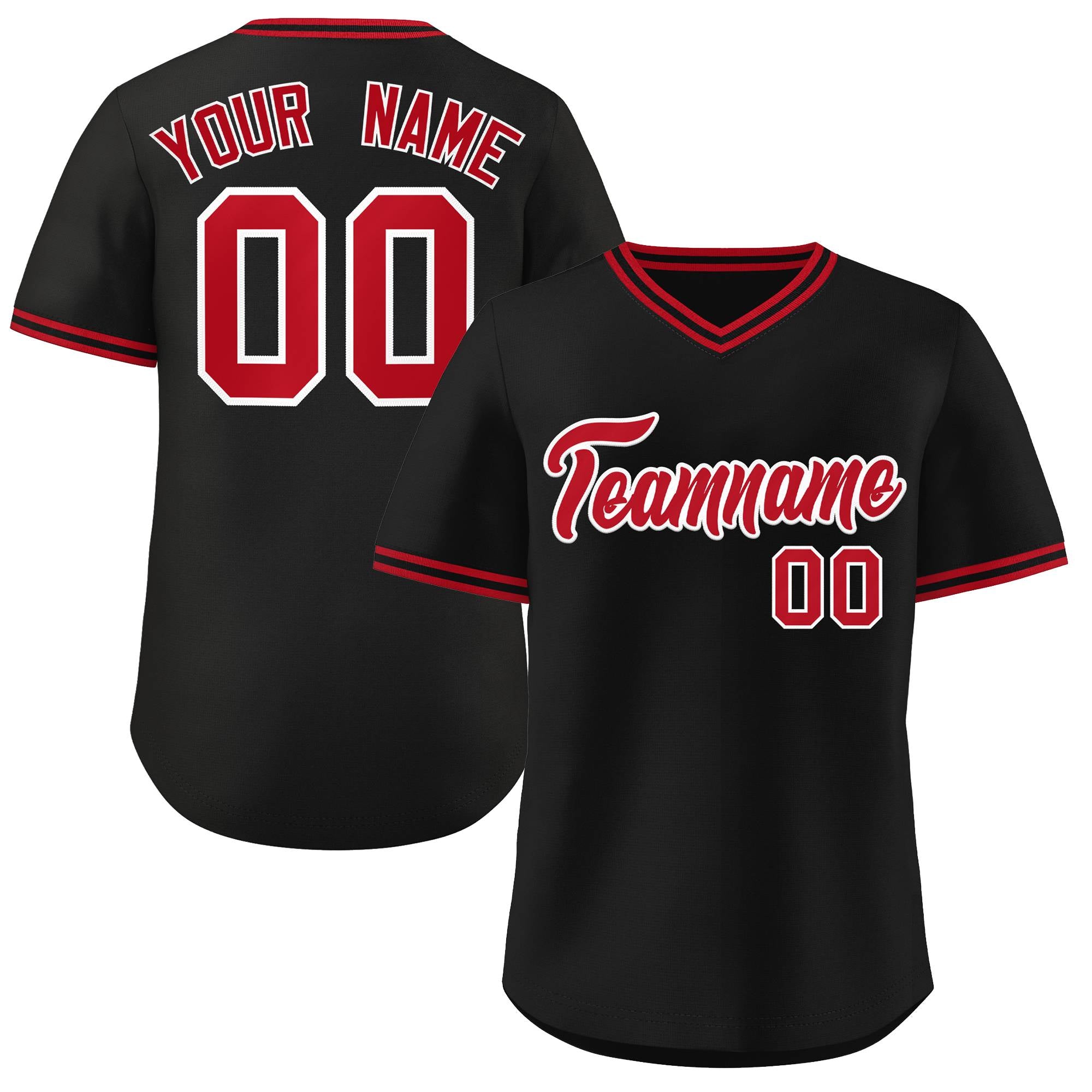 Maillot de baseball personnalisé, pull authentique, noir, rouge-noir, Style classique, col en v