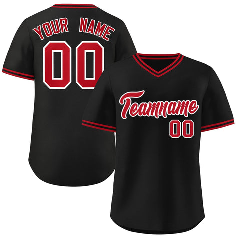 Custom Black Red-Black Classic Style V-Neck Authentic Pullover Baseball Jersey