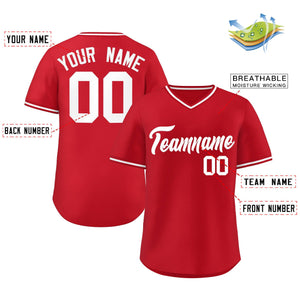 Custom Red Classic Style V-Neck Authentic Pullover Baseball Jersey