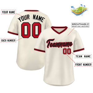 Custom Cream Red-Black Classic Style V-Neck Authentic Pullover Baseball Jersey