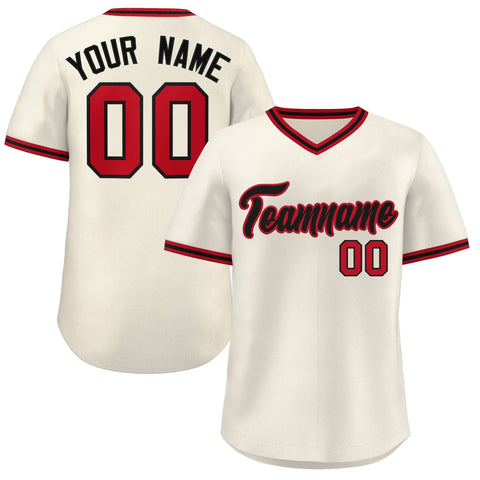 Custom Cream Red-Black Classic Style V-Neck Authentic Pullover Baseball Jersey