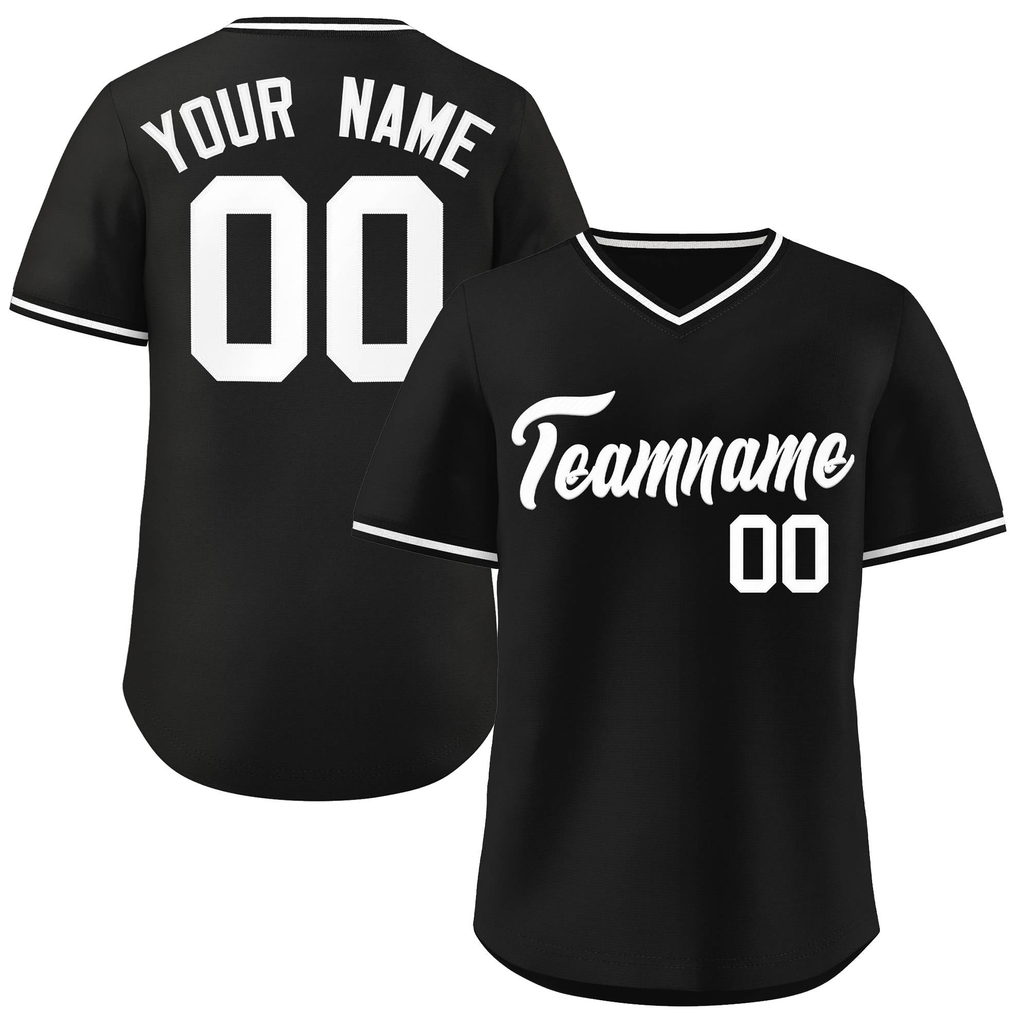 Custom Black White Classic Style V-Neck Authentic Pullover Baseball Jersey