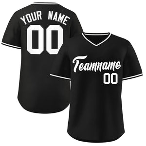 Maillot de baseball authentique à col en V, personnalisé, noir et blanc, style classique