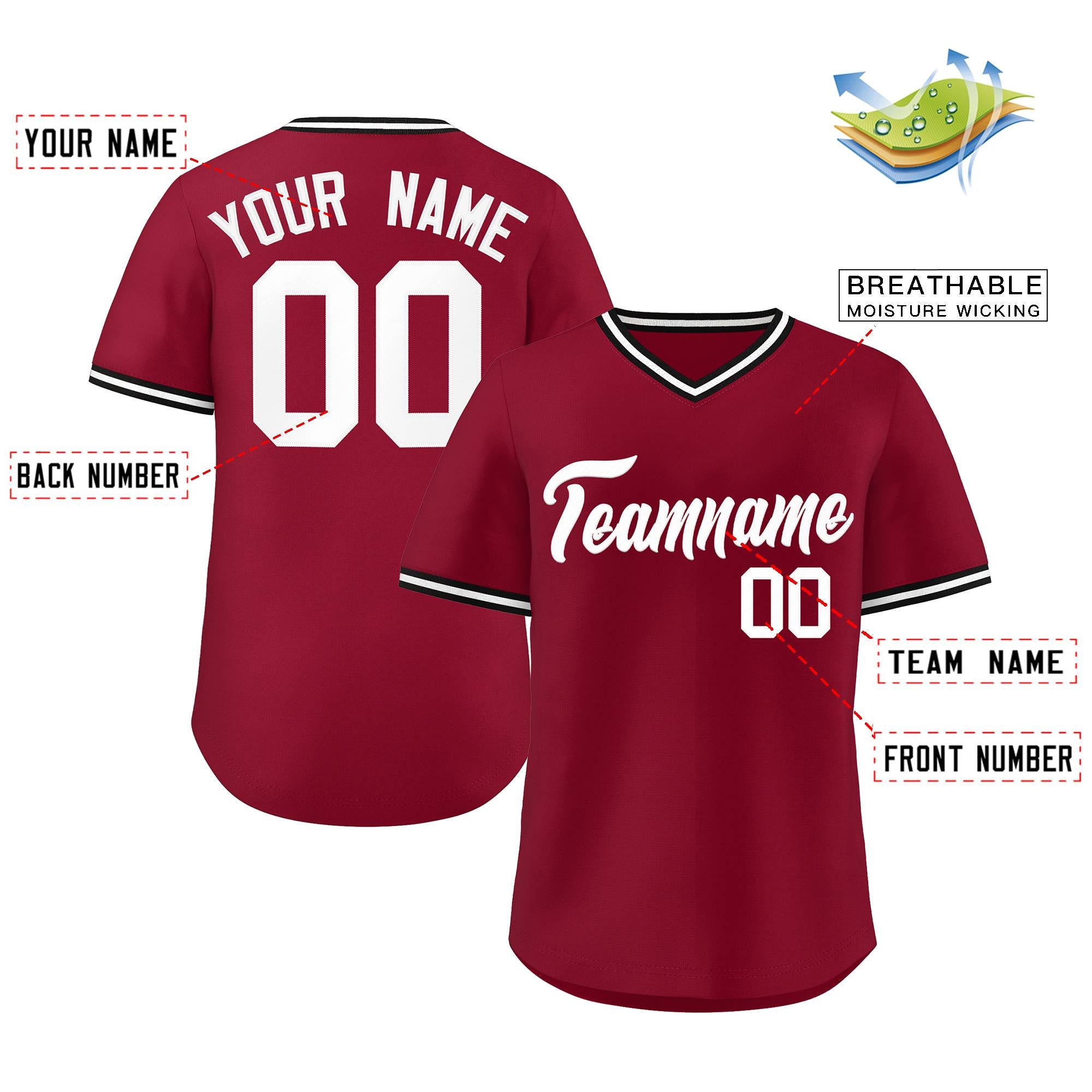 Custom Crimson Classic Style V-Neck Authentic Pullover Baseball Jersey