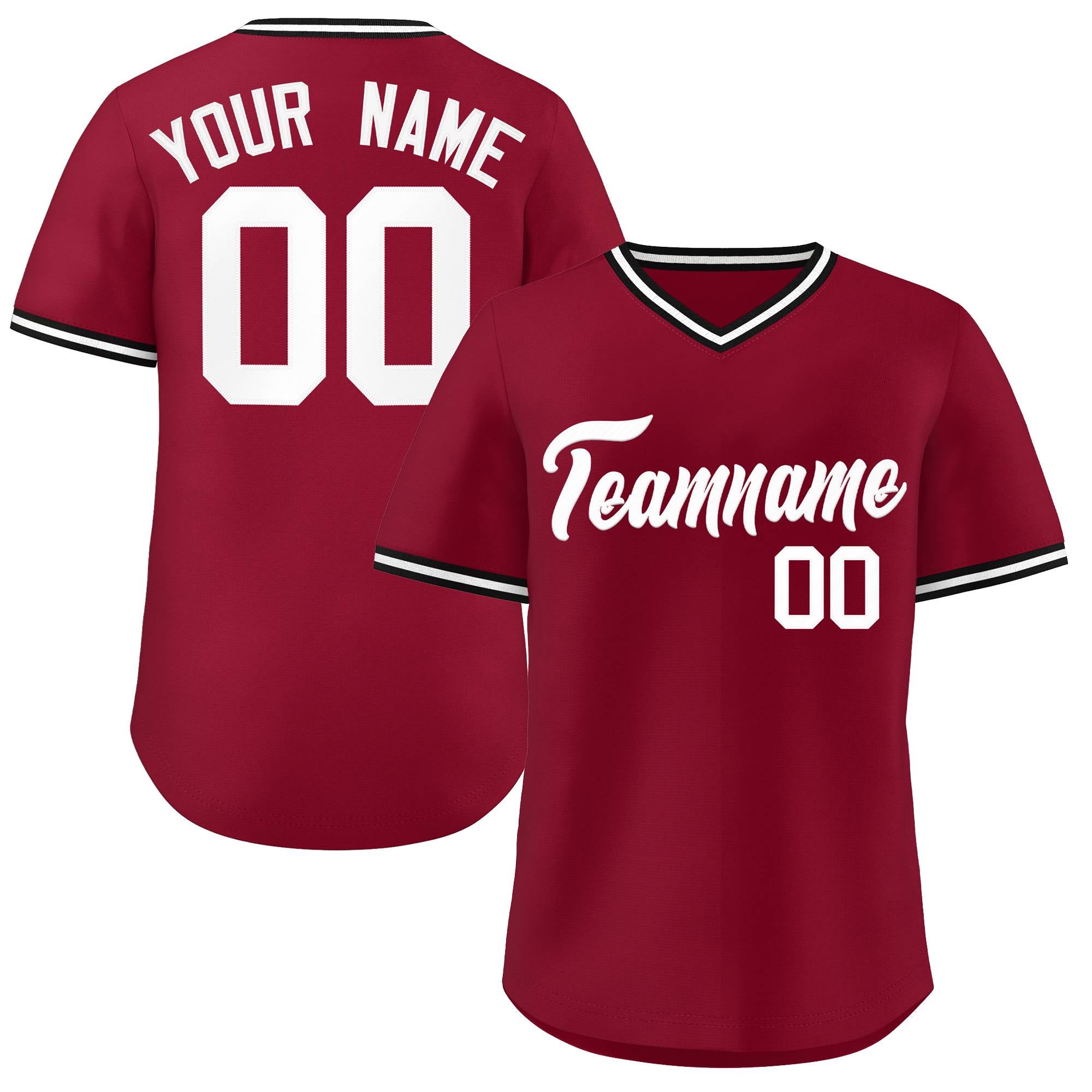 Custom Crimson Classic Style V-Neck Authentic Pullover Baseball Jersey