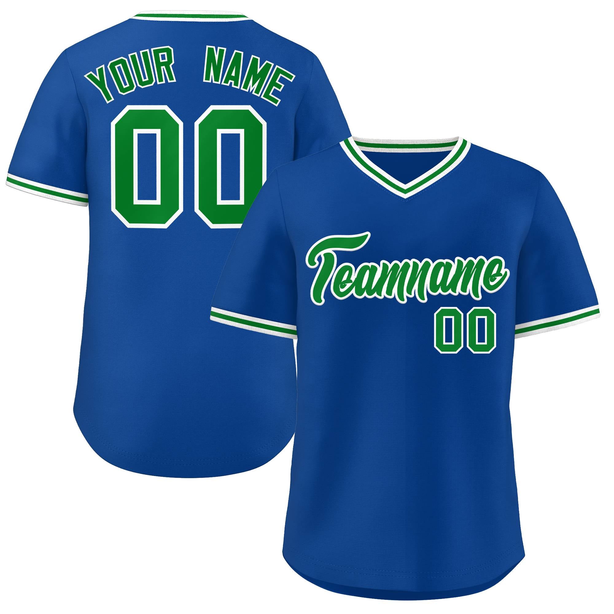 Maillot de baseball personnalisé à col en V, style classique, vert royal, authentique