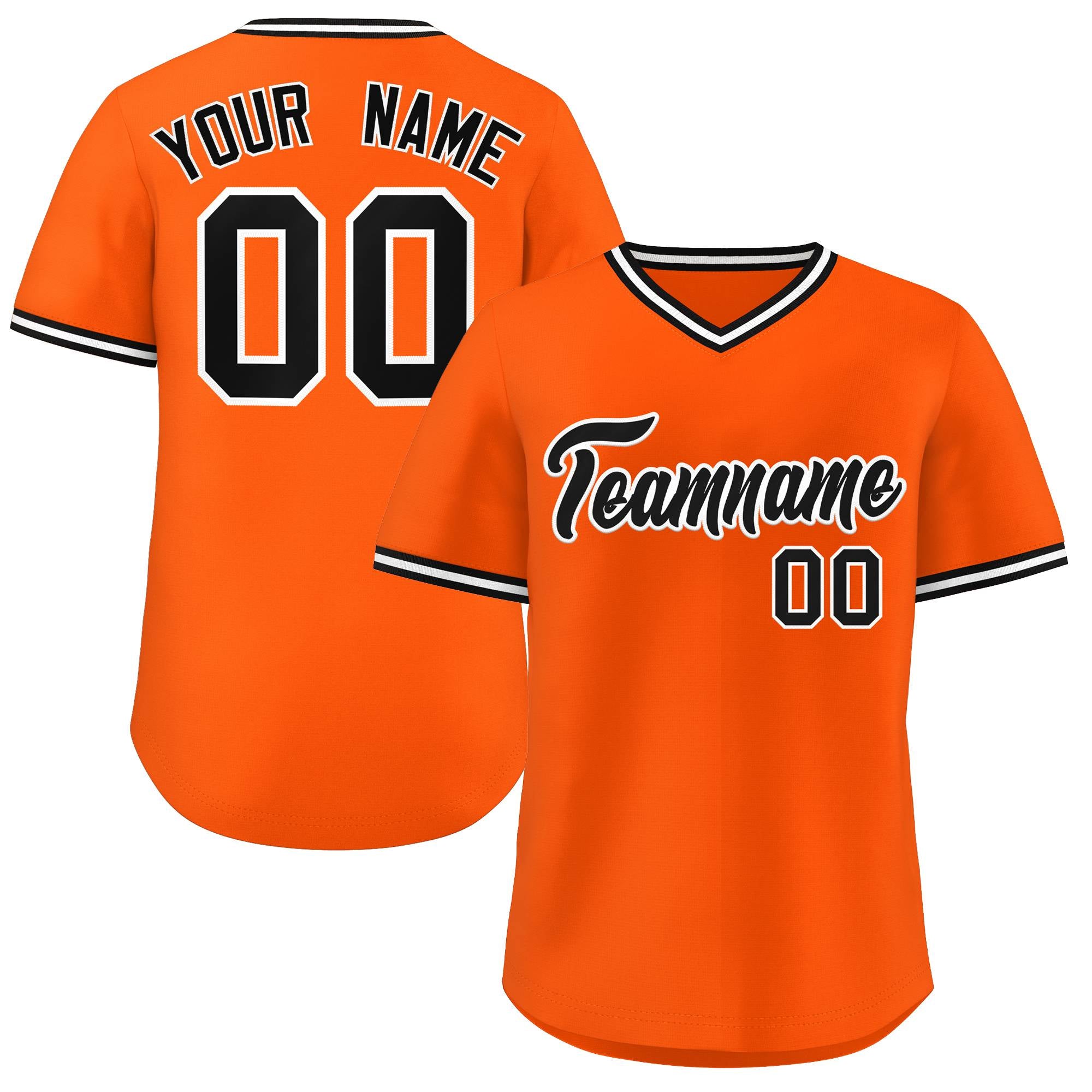 Maillot de baseball authentique à col en V de style classique orange personnalisé