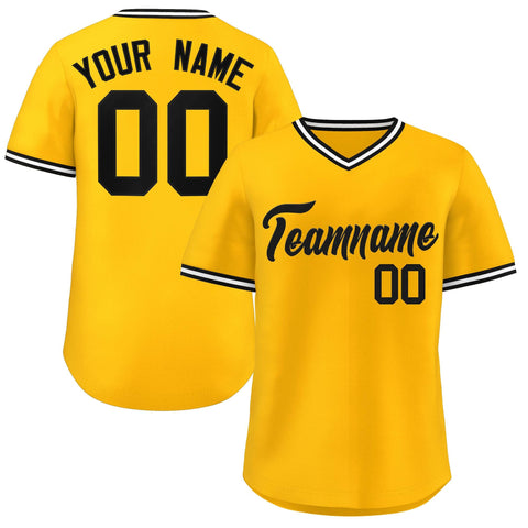 Custom Yellow White Classic Style V-Neck Authentic Pullover Baseball Jersey