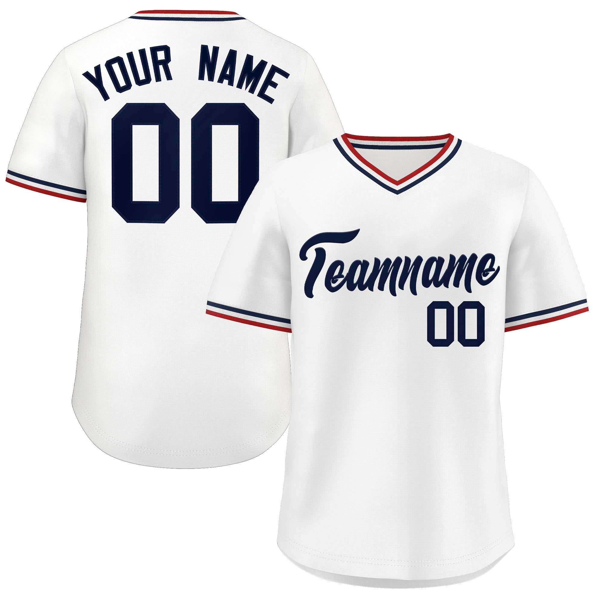 Maillot de baseball authentique à col en V de style classique blanc personnalisé