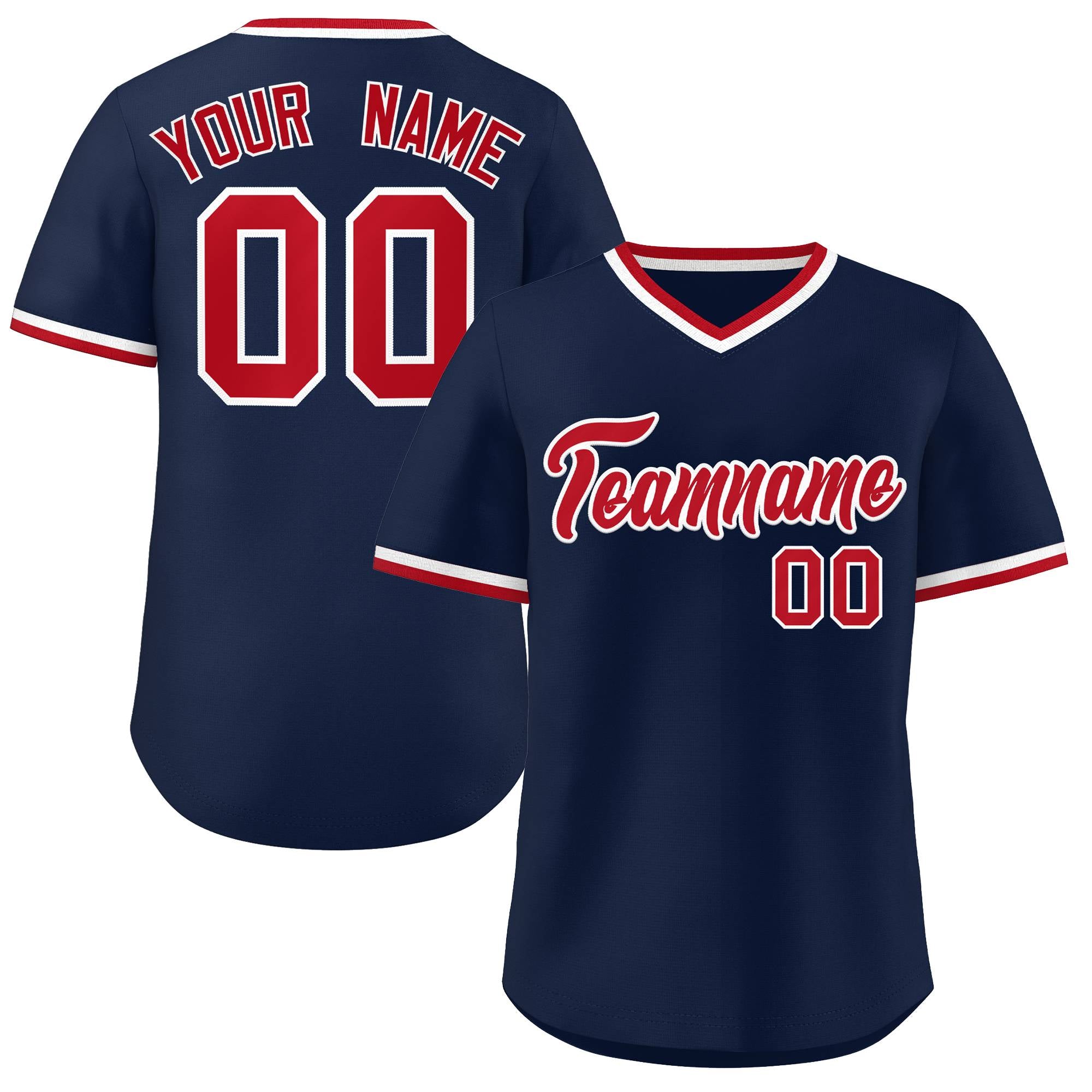 Custom Navy Classic Style V-Neck Authentic Pullover Baseball Jersey