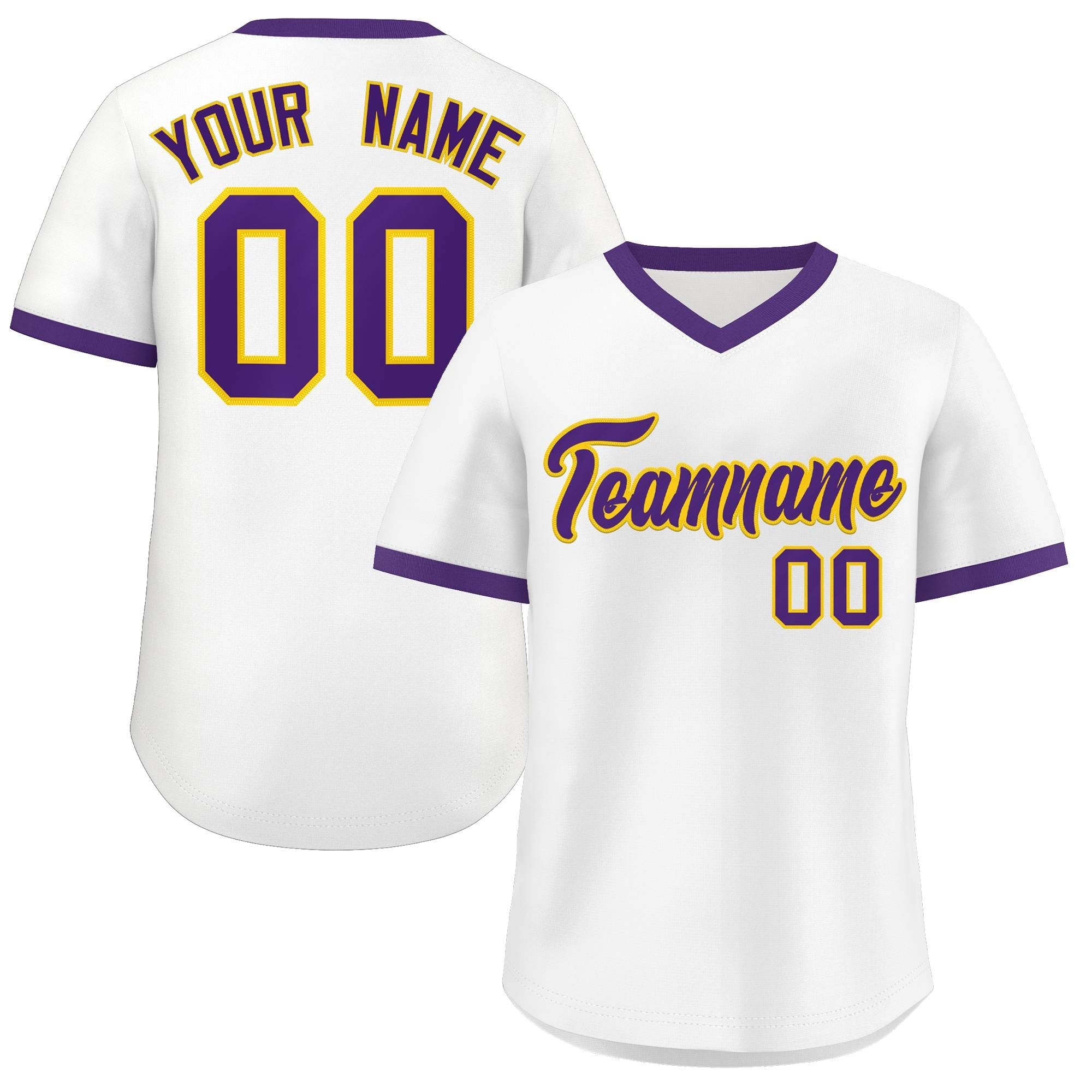 Maillot de baseball authentique à col en V, personnalisé, blanc, violet, Style classique