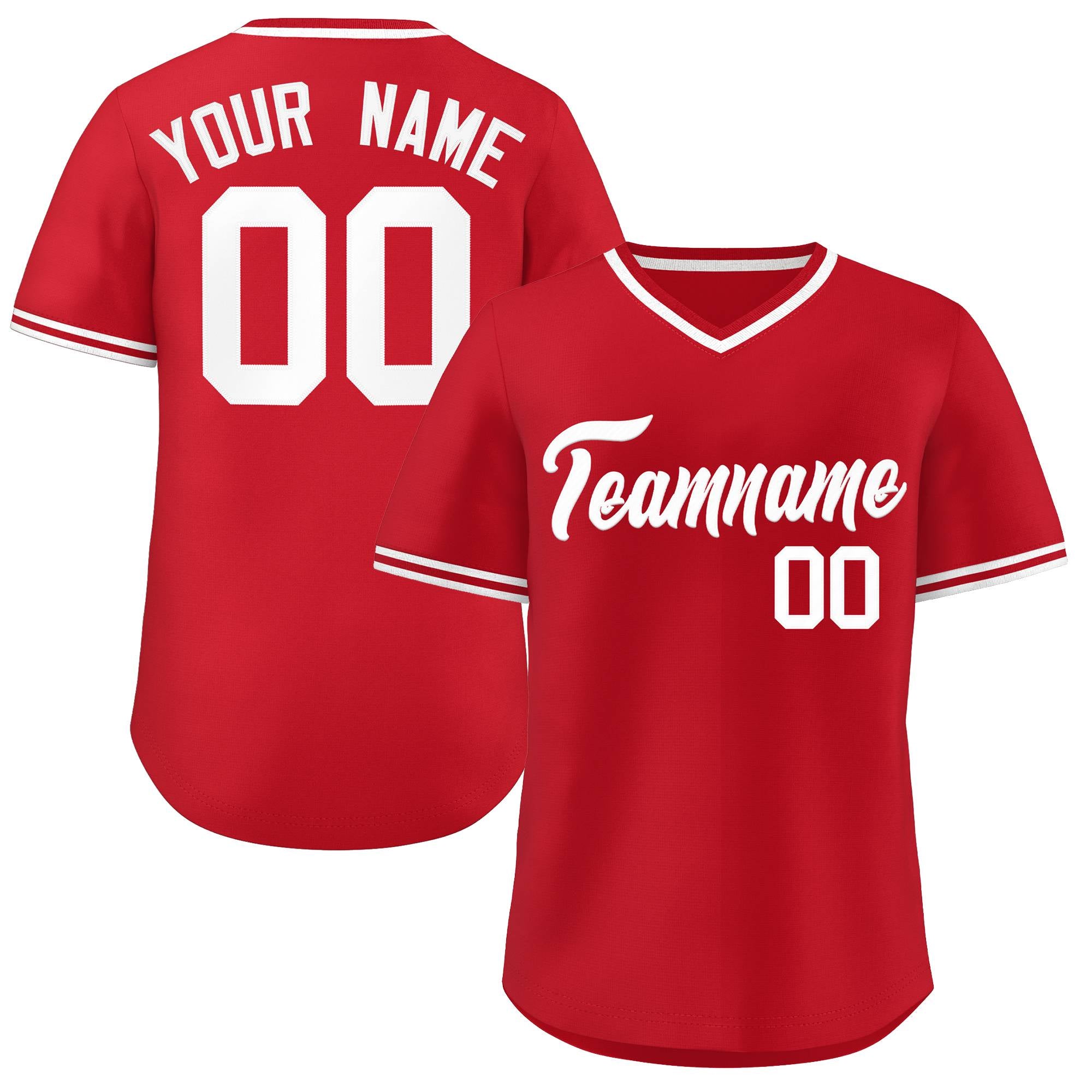 Custom White Red Classic Style V-Neck Authentic Pullover Baseball Jersey