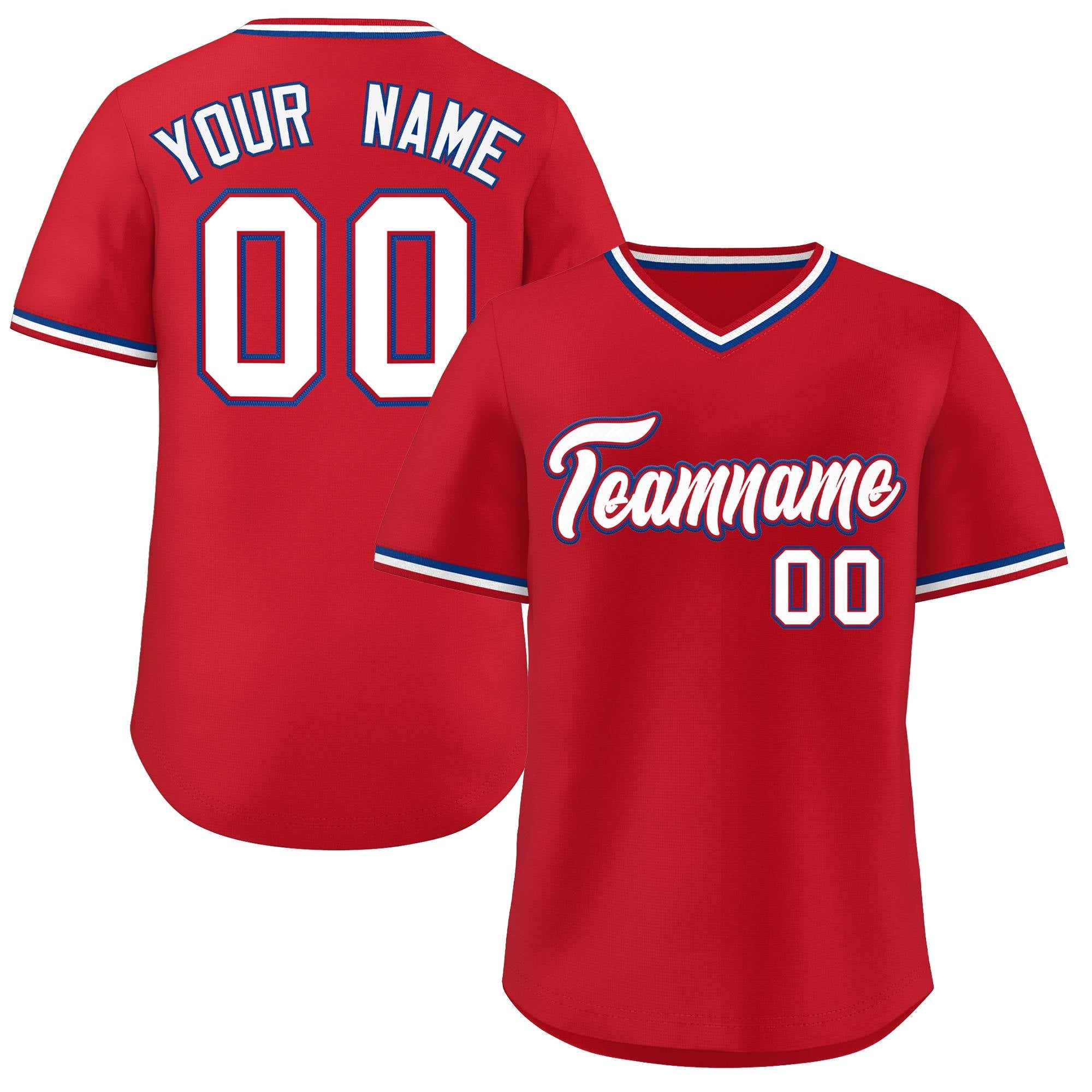 Custom Red White Classic Style V-Neck Authentic Pullover Baseball Jersey