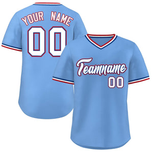 Maillot de baseball personnalisé, bleu clair, blanc, Style classique, col en v, pull authentique