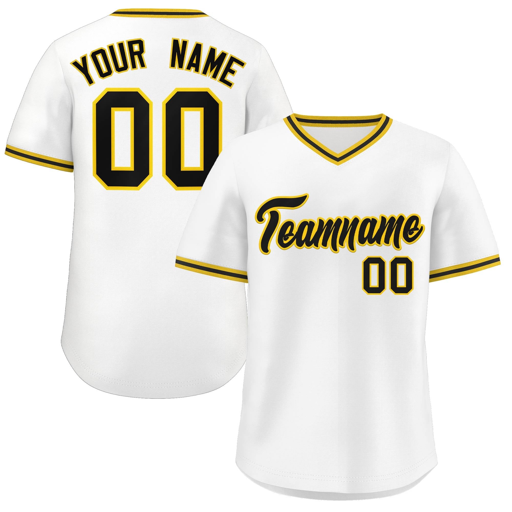 Custom White Black Classic Style V-Neck Authentic Pullover Baseball Jersey