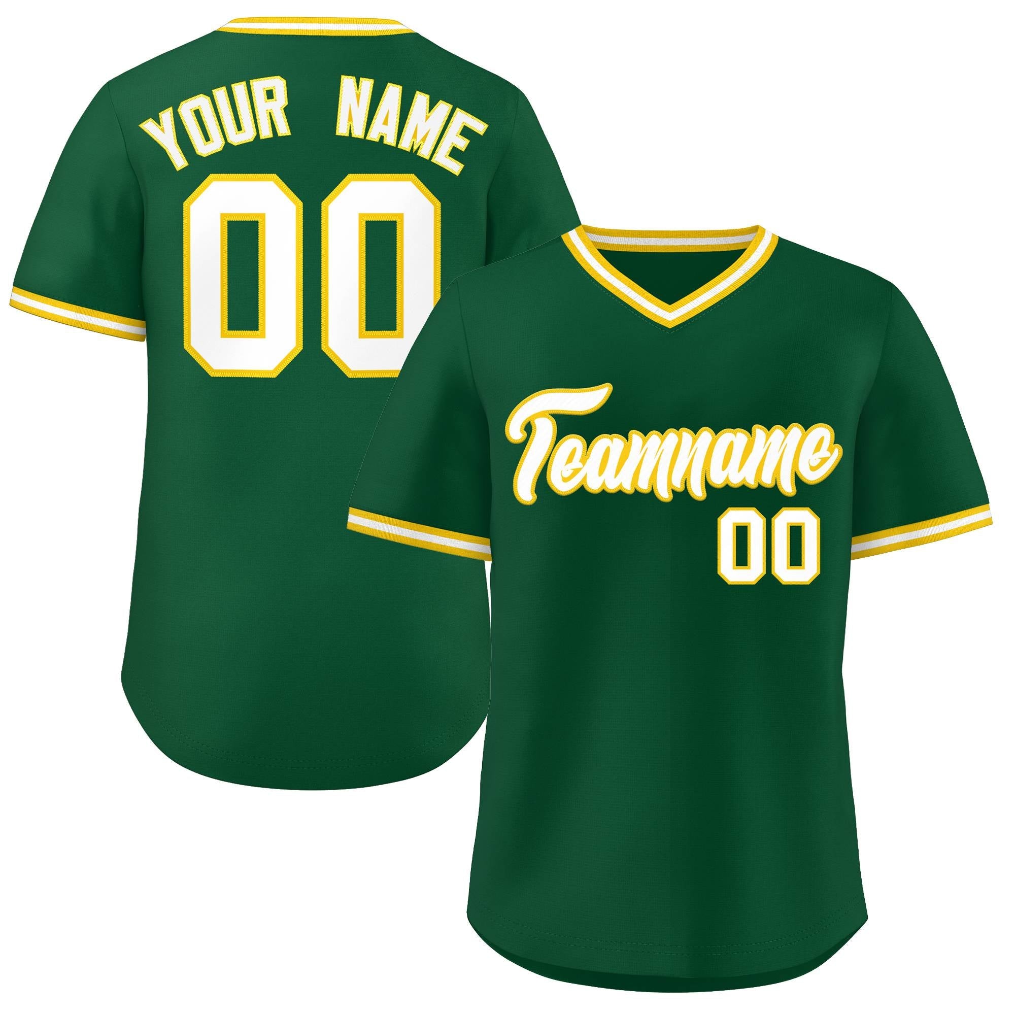 Maillot de baseball personnalisé à col en V, style classique, vert et blanc, authentique, pull-over, personnalisé