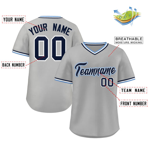 Custom Gray Royal Classic Style V-Neck Authentic Pullover Baseball Jersey