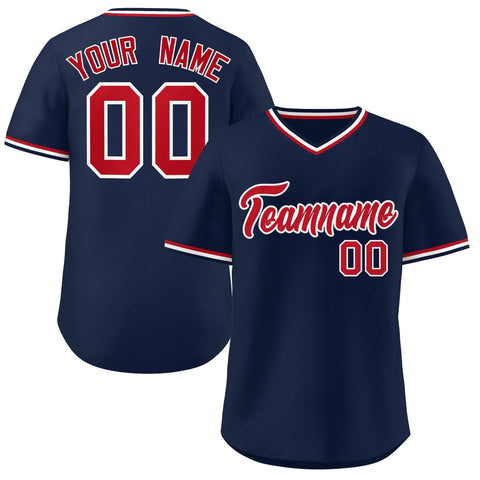Custom Navy Red Classic Style V-Neck Authentic Pullover Baseball Jersey