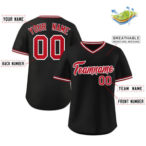 Maillot de baseball personnalisé à col en V, style classique, noir, rouge et blanc, pull authentique, personnalisé