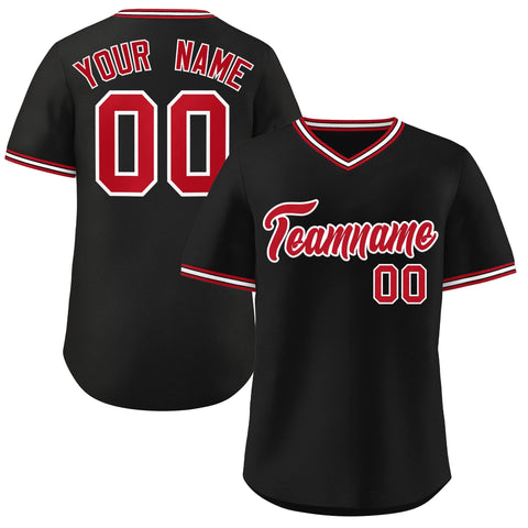 Custom Black Red-White Classic Style V-Neck Authentic Pullover Baseball Jersey
